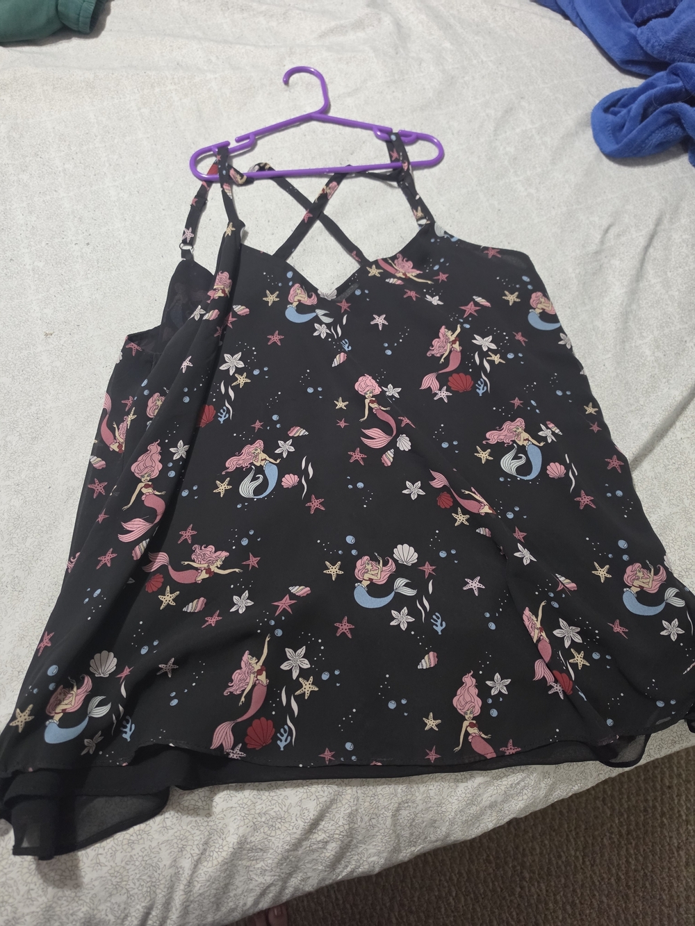 Disney Black Mermaid Print Cross-Back Cami Top